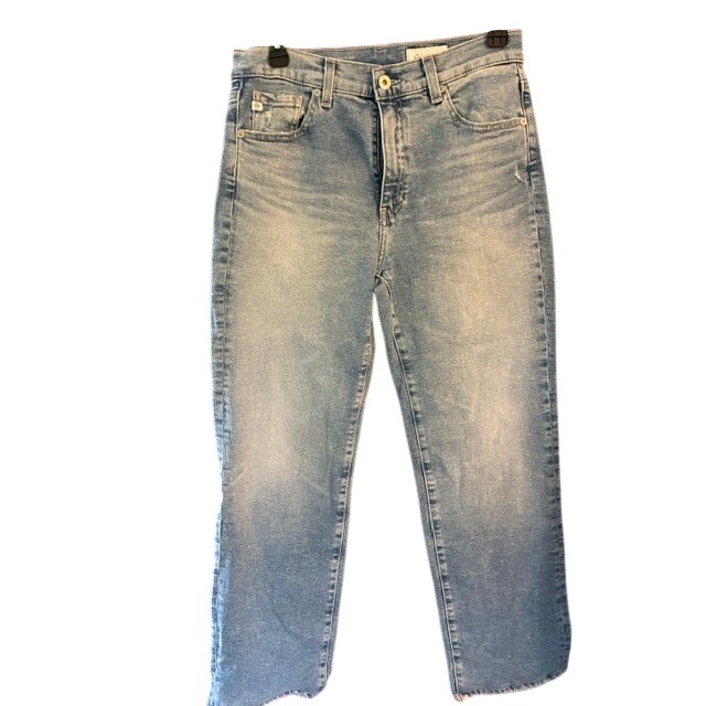 Ag Brinley Straight Leg Jeans Womens 26 Blue Excellent Japanese Denim Raw Hem